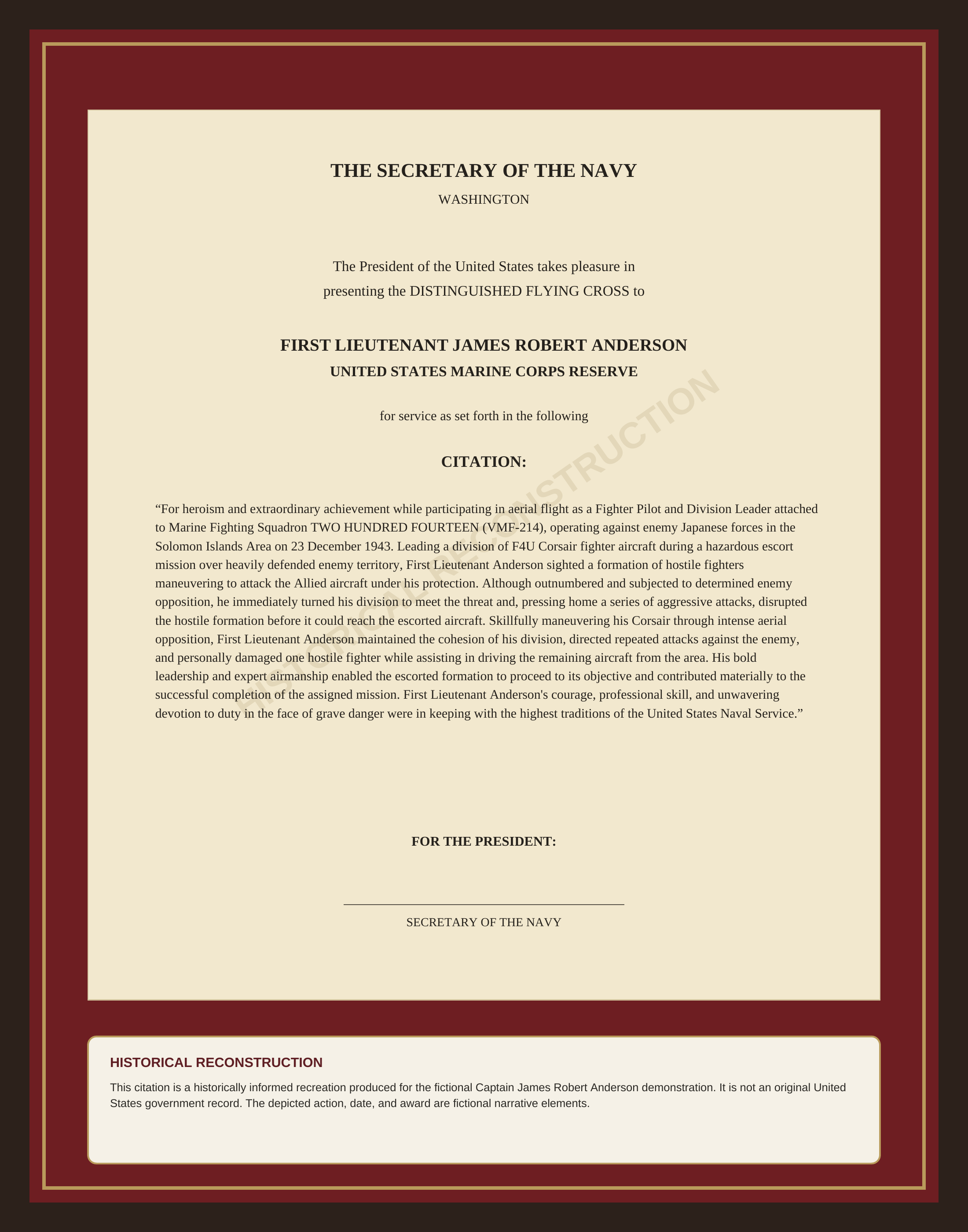 Distinguished Flying Cross Citation